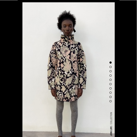 New Zara Floral Jacquard Knit Sweater 
